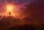Placeholder: people looking into landscape, looking at journey ahead, back view, dark red purple, dessert vibes, video game war character, semi realism, looking out to the field. genshin impact character, anime style