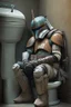 Placeholder: The Mandalorian sitting on a toilet