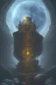 Placeholder: abstract, Moon like lamp in a dwarven mine underground, dungeon