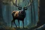 Placeholder: Black Shadow symbiote in 8k realistic anime e drawing style, human model, close picture, Deer them, neon color, antlers deer, intricate details, highly detailed, high details, detailed portrait, masterpiece,ultra detailed, ultra quality