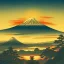 Placeholder: Ukiyo-e Style , mount fuji, sun set