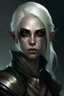 Placeholder: a beautiful female dark elf rogue with blonde hair, with fair skin and light green eyes with a scar over right eye