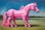 Placeholder: Big pink plastic toy horse.19th painting