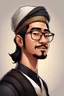 Placeholder: profile cartoon image from photo, with glasses, bold, wearing a Kufi and a black vest, asian, male