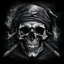 Placeholder: A pirate skull , Hyper Realistic Aerial Grungy Dark-Grey Brush strokes on a dark rustic background with charcoals