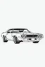 Placeholder: minimalist line art, Chevrolet Camaro SS, vintage, against stark white background, thick ink outlines, 3D view, no shading, black and white, showing front and side