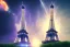 Placeholder: Eiffel tower made from diamonds . nebula in sky . flying cars passing by.