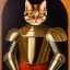 Placeholder: oil painting of a beautiful symmetrical cat with armor, XV century, by El Bosco, Leonardo da Vinci, Goya 8k