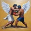 Placeholder: (Art by Victor Man, 2023), Jacob wrestling with angel, huile sur carton, 60 x 84 cm