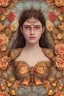 Placeholder: upper bust portrait, the queen of butterflies, coloured paint like butterfly wings on face in symmetrical pattern, intricate metal work crown, extremely detailed clothing, in a field of roses, 8k resolution concept art, dynamic lighting, intricately detailed, hyperdetailed, beautiful, ethereal, elegant, golden hour, (butterfly), gothic