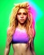 Placeholder: portrait, Shakira, blonde artist, Realistic image, drinking a strawberry milkshake, pink line make-up, sweat, fog, goddess style, Neon colors, leds. Color background, photo studio, concept art, smooth, unreal engine 5, god lights, ray tracing, RTX, lumen lighting, ultra detail, volumetric lighting, 3d, finely drawn, high definition, 4k.