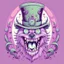 Placeholder: Pink and purple pastel dream Monster, wolf with teeth all over body, top hat and a monocle, horror cartoon,