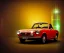 Placeholder: fiat 125p, city. high speed. bokeh. lens flare. warm lights. high detailed. oil on canvas