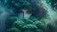 Placeholder: Close-up of the gorgeous broccoli woman hiding in the deep forest by night, low green fog