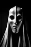 Placeholder: a black and white photograph in the style of man ray, the photograph is of a scary ghost mask