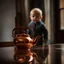 Placeholder: Reflection of a child on an old copper teapot