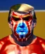 Placeholder: Realistic image of Donald trump wrestler, Mexican wrestling style, Mexican wrestling mask, chin and nose visibles, red and blue breeches, glow us flag dress, suspenders, retro style, 80s, vibrant color, highly detailed, sky background, concept art, unreal engine 5, god rays, ray tracing, RTX, lumen lighting, ultra detail, volumetric lighting, 3d, finely drawn, high definition, high resolution.