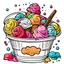 Placeholder: create a coloring book page of an ice cream in a tub , high contrast, easy to color, bold outline, white background