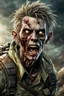 Placeholder: photorealistic, digital image, 12k ultra high definition, highly detailed,cool looking zombie with human features ,he is a wildlife ranger, ripped ranger clothing,nail scratches,wiild hair, close-up action shot of him, mysterious , exploding dramatic and chaotic background