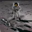 Placeholder: a man waking up in his bed on the moon