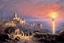 Placeholder: a medieval town by the sea at sunset by artist "Ivan Constantinovich Aivazovsky"