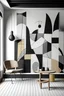 Placeholder: Create handpainted wall mural Create handpainted wall mural with abstract shapes inspired by Cubism, incorporating Suprematist simplicity. Choose a monochromatic palette to create a harmonious and unified composition
