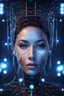 Placeholder: A stunning illustration of an ethereal neural network organism, half of the face is robotic skeleton, stunning facial details, 45 degree angle of view, art, elegant, hologram, electro, Cinematic lighting, Volumetric lighting, Epic composition, Photorealism, Bokeh blur, Very high detail, Sony Alpha α7, ISO1900, Character design, Unreal Engine, Octane render, HDR, Subsurface scattering