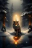 Placeholder: Real fantastic Christmas Tree heart background fairytale forest water heart fire great majestic wolf