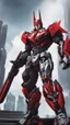 Placeholder: A close picture to Mix between machine and batman in transformers cyborg with black metal and red armor in solo leveling shadow art style with red details detailsis in fantasy world