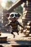 Placeholder: pen outline, gremlin alien badger sheriff sprinting and jumping over barrels under the bridge ruin ,bokeh like f/0.8, tilt-shift lens 8k, high detail, smooth render, down-light, unreal engine, prize winning