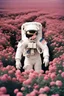 Placeholder: Portra 400 high dpi film scan of a NASA astronaut wearing a space suit made of millions of flowers. Editorial for NASA. floral edition