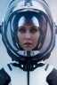 Placeholder: Black intergalactic pilot AnnaSophia Robb, portrait, bright white eyes, wearing high tech pilot helmet, beautiful face, white smoke, dark, rage, sorrow, high definition, ultra 8 k, volumetric lighting, blue fire, fog