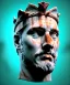 Placeholder: Ultra Realistic image, roman sculpture, marble deluxe material, Lionel Messi, Laurel leaves crown model, miguel angel style, chisel style,wide stripes of light blue and white paint, emperador, waist up portrait, cinematic lighting, God light, god rays, 4k resolution, smooth details, ornate details, soft lighting, unreal engine 5, sky background.