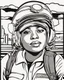 Placeholder: coloring page for teens, simple outlines art, cartoon style, outline drawing, bold outlines, clean and clear outlines, no tones color, no color, no detailed art, art full view, wide angle, white background, Bessie Coleman, African-American abolitionist.