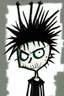 Placeholder: 2d drawing of a stickman, cool with punk hair, x eyes like in hangman, slight smile, 3d realistic in colour