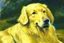 Placeholder: Golden retriever, impressionist oil on canvas by Paul Cézanne, 1887, broad brushstrokes, canvas relief