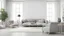 Placeholder: Scandinavian living room with gray armchair on empty white wall background. 3d rendering