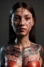 Placeholder: Ultra Realistic image, 30 years old Spanish woman, portrait, small complexion, natural small busty, traditional Japanese tattoo, jakuza style, vibrant color, highly detailed, art stations, concept art, smooth, unreal engine 5, god rays, ray tracing, RTX, lumen lighting, ultra detail, volumetric lighting.