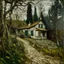 Placeholder: A silver house in the woods painted by Vincent van Gogh