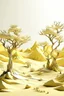 Placeholder: An ivory yellow arid desert with dry trees designed in Japanese origami painted by Cai Jia
