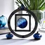 Placeholder: empty picture frame, round circular, dark steel, azurite crystal decorations