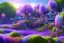 Placeholder: monde en fleurs, blue lake, flower tree-houses, concept art, crépuscule , fuksia bleu oranger, vibrant Color, réaliste, riviere bleu, tree-house wisteria, roses