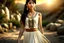 Placeholder: Digital art, high quality, digital masterpiece, natural illumination, spotlight, realistic, film style, beautiful, (full body:3), (1 beautiful peruvian young girl walking, wearing a Peruvian dress:3), (cute femenine face:1.8), (sexy eyes:1), tan skin, (White Peruvian dress:3), (black hair:1.8), (Round golden earrings:1.2), (Inca building at background:1.2), (Inca jungleforest:1.5)