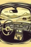 Placeholder: A vintage car phone with a curly cord, attached to the dashboard of a classic automobile. A scenic mountain highway stretches out in the background through the open window. Style: Retro travel, Mood: Adventurous, Lighting: Warm sunlight streaming through the window, T-shirt design graphic, vector, contour, white background.