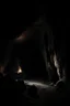 Placeholder: a dark cave, a torch is burning on the wall