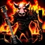 Placeholder: make a Album cover, death metal, and a big evil swine with guitar, the band name is Optimus Primus, burning factory in background