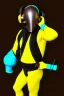 Placeholder: Bronze color, Yellow, Black Cyan photograph Cyber-punk, full-mask, AKG-style big headphones, golden rings & disc, fencing mask. Speakers. Asa Akira, sword, lightly armored, electronic circuits. Thick tights, thick calves, arched fell, wide hip, flat belly. Ancient artifact attached. Perfect body. 3D-Escher tiling background. Daft Punk, Tron Movie. Matrix movie clothes, Silver leather area, tippet, latex. Wicked sneakers. 1990's, old telephone microphone. Surreal. Minimal fashion Future