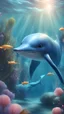 Placeholder: Kawaii, Cartoon, Cute Delphin, in the ocean, Caricature, Realism, Beautiful, Delicate Shades, Lights, Intricate, CGI, Botanical Art, Animal Art, Art Decoration, Realism, 4K , Detailed drawing, Depth of field, Digital painting, Computer graphics, Raw photo, HDR