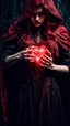 Placeholder: Wizard girl with heart bleed in her hands, half demon and half angel, 8k, macro photography, sparks around,