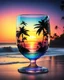 Placeholder: Stunning conceptual beach scene illustration in cocktail glass silhouette. Beach with vibrant colors, sunset sky and coast with palm trees. Cinematic black background, the glass looks like a window to a tropical paradise.12k 3D HD hyper-realistic Image quality CodeFormer AI 12K, cute flower fairy with bright wings like morning dew, flutters from flower to flower. Hair in curls,adorned with petals and pollen, mysterious phoenix woman,her silhouette made with interconnected and integrated elements